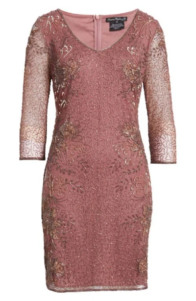 Pisarro Nights Beaded V-neck Cocktail Dress In Lavender 530