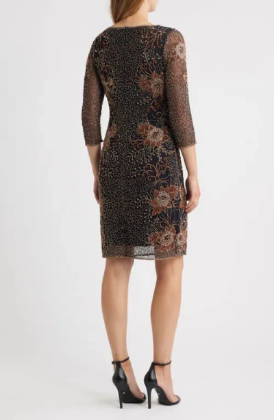 Pisarro Nights Beaded V-neck Cocktail Dress In Black