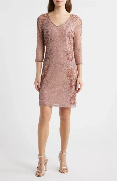 Pisarro Nights Beaded V-neck Cocktail Dress In Pink