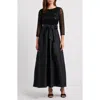 Pisarro Nights Bow Long Sleeve Sequin & Taffeta Gown In Black