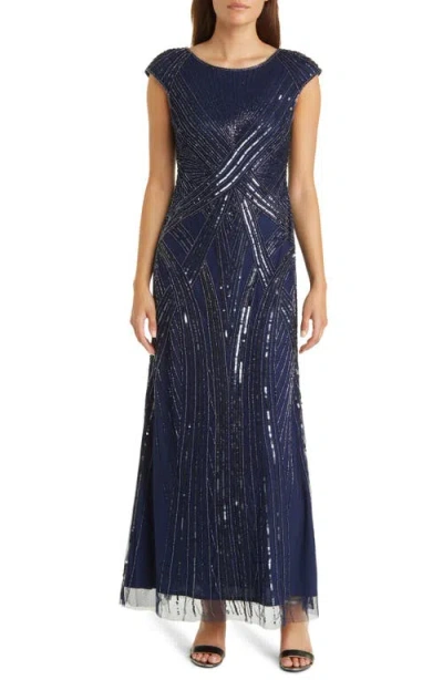 Pisarro Nights Embellished Cap Sleeve Gown In Blue