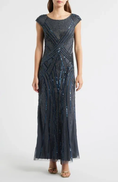 Pisarro Nights Embellished Cap Sleeve Gown In Blue