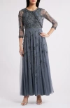 Pisarro Nights Embellished Cocktail Dress With Open Front Jacket In Smoke 021