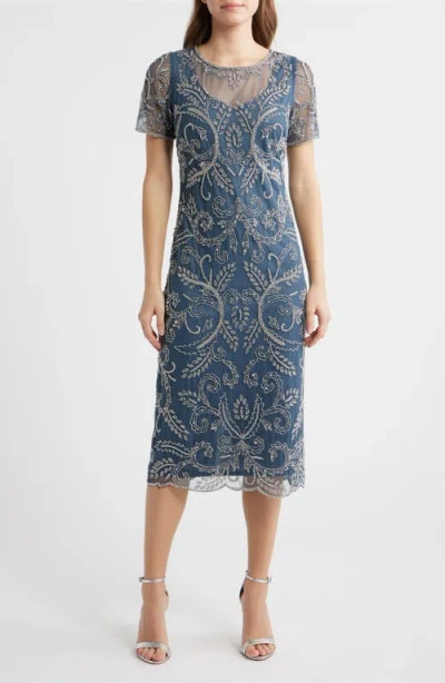 Pisarro Nights Embellished Illusion Neck Cocktail Dress In Multi