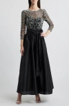 Pisarro Nights Embellished Illusion Neck Gown In Black