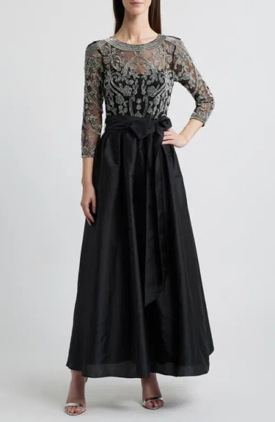 Pisarro Nights Embellished Illusion Neck Gown In Black
