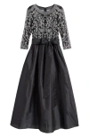 Pisarro Nights Beaded Illusion Neck Taffeta Cocktail Dress In Black/silver