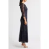 Pisarro Nights Floral Beaded Tulle Gown In Blue