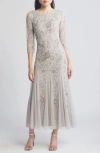 PISARRO NIGHTS FLORAL BEADED TULLE GOWN