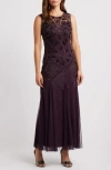 Pisarro Nights Geometric Beaded Sleeveless Gown