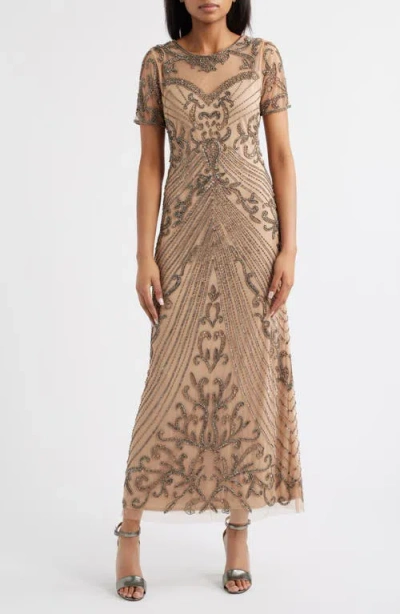Pisarro Nights Illusion Beaded Mesh Column Gown