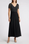 Pisarro Nights Pearly Beaded Short Sleeve A-line Gown