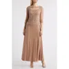 Pisarro Nights Pisaro Nights Beaded Mesh Mock Two-piece Gown In Neutral