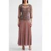 Pisarro Nights Pisaro Nights Beaded Mesh Mock Two-piece Gown In Gold