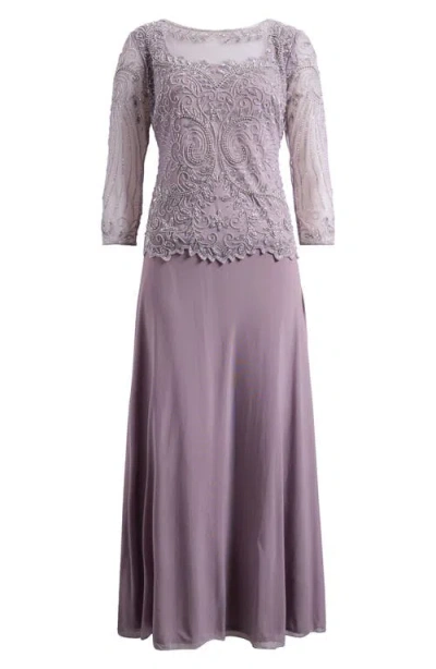 Pisarro Nights Pisaro Nights Beaded Mesh Mock Two-piece Gown In Lilac