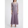 Pisarro Nights Pisaro Nights Beaded Mesh Mock Two-piece Gown In Purple