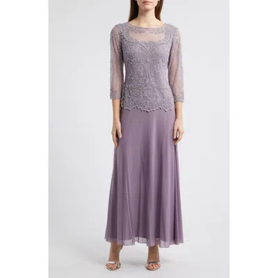 Pisarro Nights Pisaro Nights Beaded Mesh Mock Two-piece Gown In Purple