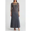 Pisarro Nights Pisaro Nights Beaded Mesh Mock Two-piece Gown In Smoke