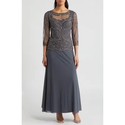 Pisarro Nights Pisaro Nights Beaded Mesh Mock Two-piece Gown In Smoke