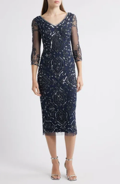 Pisarro Nights Sequin & Beaded Cocktail Sheath Dress In Blue