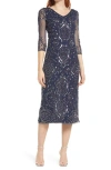 Pisarro Nights Sequin & Beaded Cocktail Sheath Dress In Blue