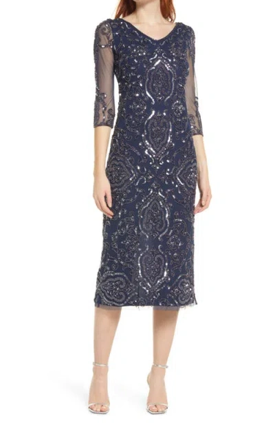Pisarro Nights Sequin & Beaded Cocktail Sheath Dress In Blue