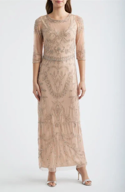 Pisarro Nights Sequin Illusion Gown In Brown