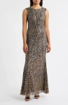 Pisarro Nights Sequin Sleeveless Gown In Multi