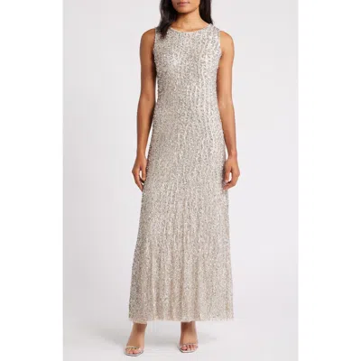 Pisarro Nights Sequin Stripe Sleeveless Gown In Silver