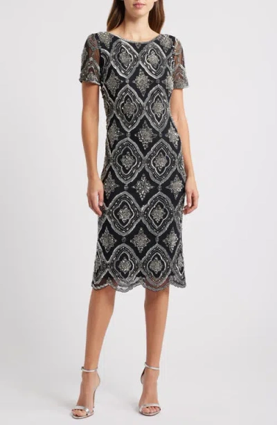 Pisarro Nights Stain Glass Beaded Cocktail Dress In Black