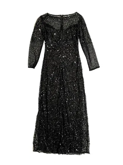PISARRO NIGHTS WOMEN'S SEQUIN A LINE ILLUSION EVENING DRESS IN BLACK