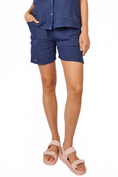Pistache Linen Shorts In Dark Denim In Blue