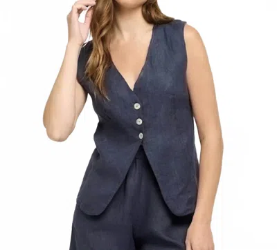 Pistache Women's Linen Vest In Midnight Navy In Blue