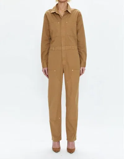 Pistola Abigail Long Sleeve Carpenter Jumpsuit In Toffee In Brown