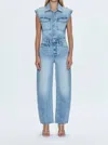Pistola Ace Sleeveless Barrel Leg Denim Jumpsuit In Rally In Blue
