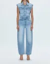 Pistola Ace Sleeveless Barrel Leg Denim Jumpsuit In Rally In Blue