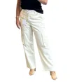 Pistola Addie High Rise Relaxed Cargo Trouser In Eggshell In White