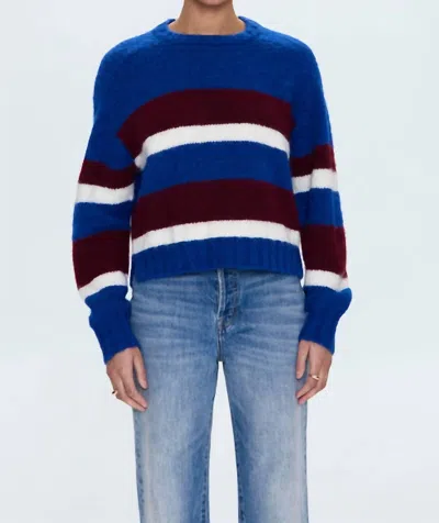 Pistola Adina Crewneck Sweater In Azure Claret Stripe In Blue