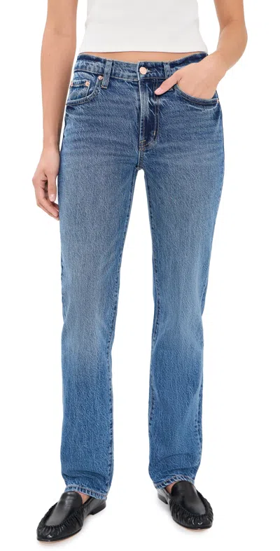 Pistola Aleks Mid Rise Straight Long Jeans Sea Salt In Blue