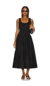 Pistola Alessia Smocked Drop-waist Stretch Cotton Midi Dress In Black