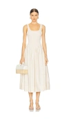 Pistola Alessia Smocked Drop-waist Stretch Cotton Midi Dress In Shell