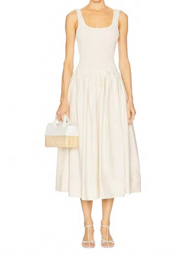 Pistola Alessia Smocked Drop Waist Midi Dress In Shell In White