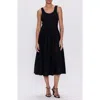 Pistola Alessia Smocked Drop-waist Stretch Cotton Midi Dress In Black