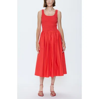 Pistola Alessia Smocked Drop-waist Stretch Cotton Midi Dress In Red