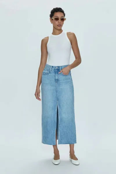 Pistola Alice Denim Midi Skirt In Brooklyn Wash In Blue