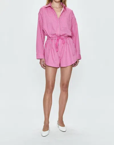 Pistola Amelie Long Sleeve Romper In Carnation Pink Stripe In Multi