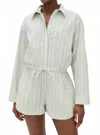 Pistola Amelie Long Sleeve Romper In Pistachio Stripe In Green