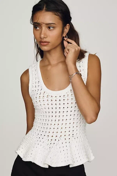 Pistola Anna Peplum Open-weave Top In White