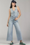 Pistola Aria Fitted Vest Cropped Wide-leg Denim Jumpsuit In Blue