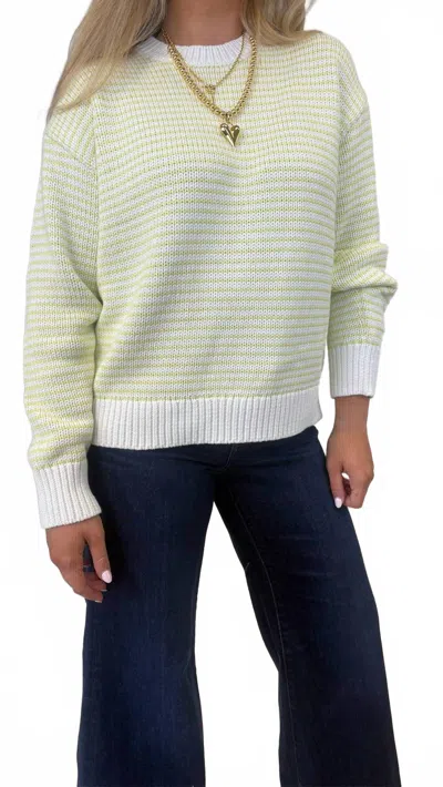 Pistola Aura Relaxed Crew Neck Sweater Top In Limeade In White